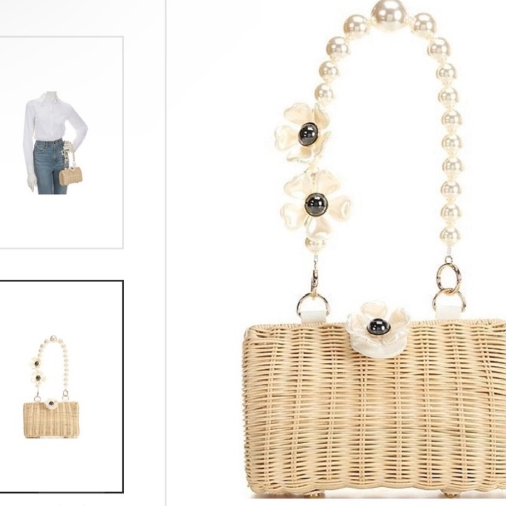 Pearl-Handle Woven Straw Handbag - Cream - Picture 2 of 2